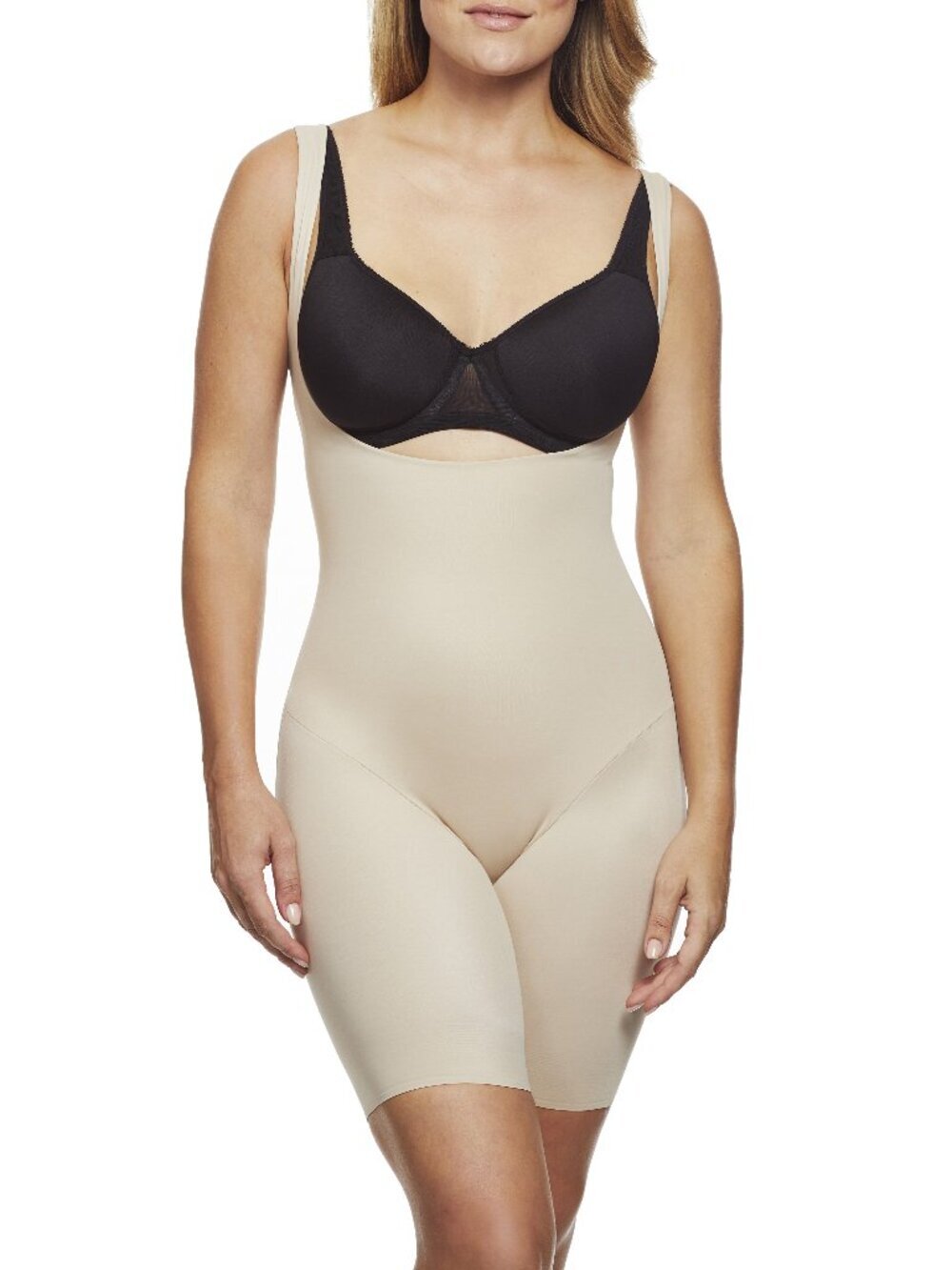 Cupid Intimates Shape Away® Open-Bust Thigh Slimmer Bodysuit - Warm Beige